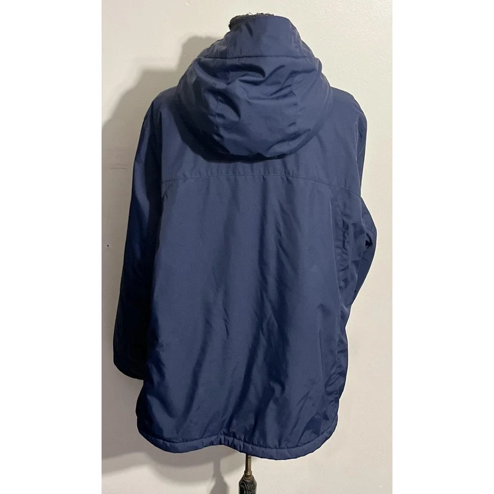 L L Bean Jacket Womens 3X Plus Blue Hooded Nylon Sherpa‎ Lined Winter Coat